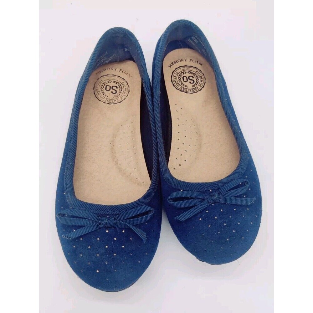 So By Kohls Shoes Girls Size 13 Med Memory Foam Navy Blue Flats Slip On With Bow - Picture 2 of 10